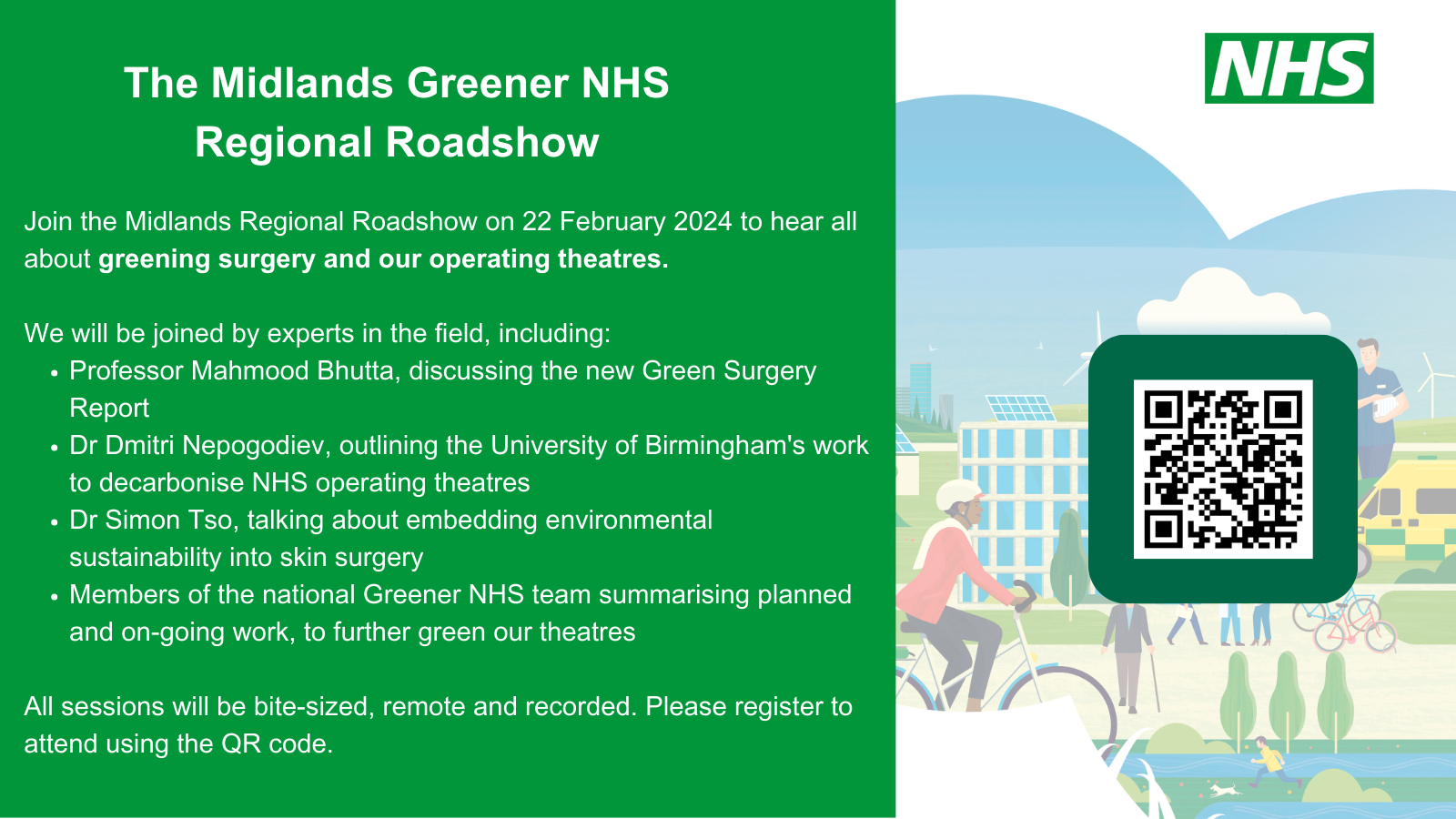 Electronic flier about the Midlands Greener NHS Regional Roadshow on Sustainable Surgery and Operating Theatres